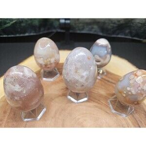 2pcs Natural Phantom Flower Carnelian Agate Crystal Geode Egg Carved Healing